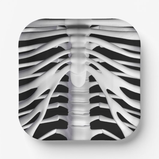 Spooky Skeleton Rib Käfig Schwarz-Weiß Halloween Pappteller (Vorderseite)