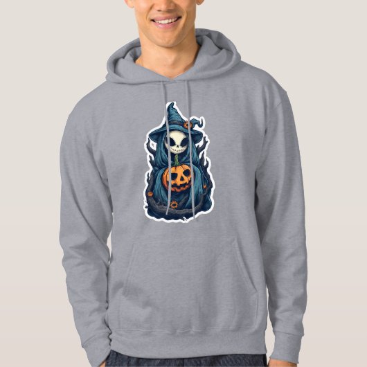 Spooky Skeleton Sensenmann mit Pumpkin Hoodie (Vorderseite)