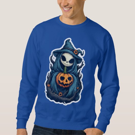Spooky Skeleton Sensenmann mit Pumpkin Sweatshirt (Vorderseite)