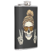 Spooky Skeleton Skull Leopard Halloween-Mama Flachmann (Rechts)