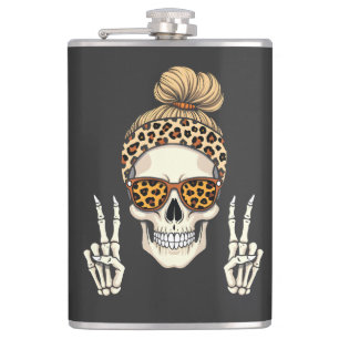 Spooky Skeleton Skull Leopard Halloween-Mama Flachmann