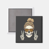 Spooky Skeleton Skull Leopard Halloween-Mama Magnet (Vorderseite/Rückseite)
