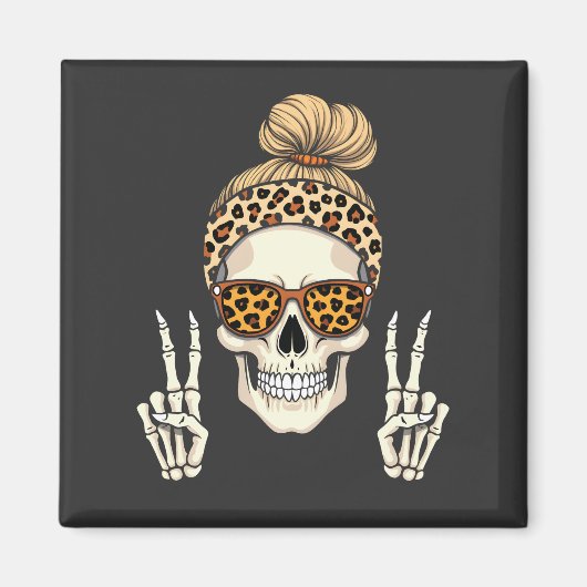Spooky Skeleton Skull Leopard Halloween-Mama Magnet (Vorne)