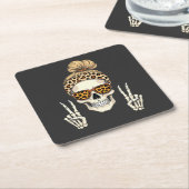 Spooky Skeleton Skull Leopard Halloween-Mama Rechteckiger Pappuntersetzer (angewinkelt)