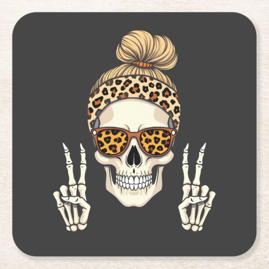 Spooky Skeleton Skull Leopard Halloween-Mama Rechteckiger Pappuntersetzer (Vorderseite)