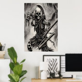 Spooky-Skelettkämpfer | AI Art Poster (Heimbüro)