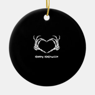 Spooky Skeletton Handherz mit "Happy Halloween" Keramik Ornament