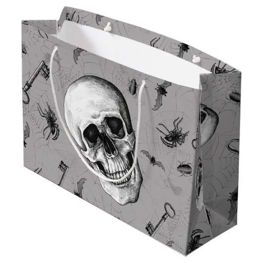 Spooky Skull and Bugs Halloween Große Geschenktüte (Rückseite Schrägansicht)