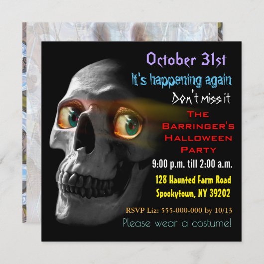Spooky Skull Beängstigend Halloween Einladung (Vorne/Hinten)