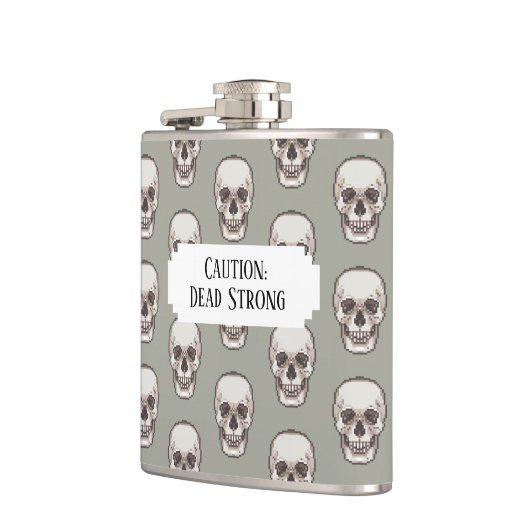 Spooky Skull Dead Strong Add Your Own Text Pattern Flachmann (Links)