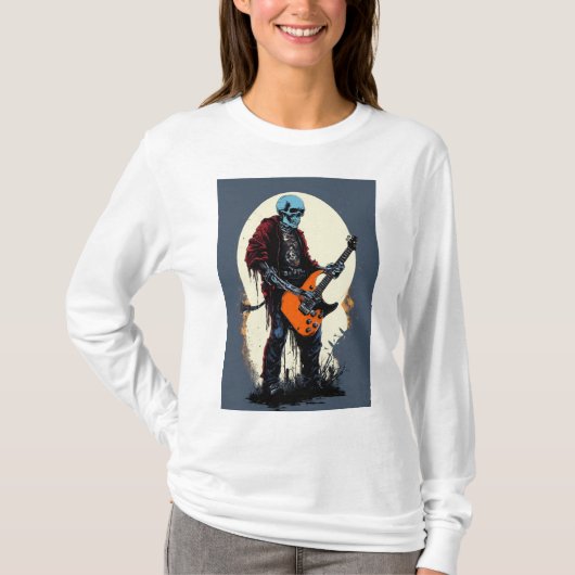 Spooky Skull Electric Gitarren T - Shirt Design (Vorderseite)