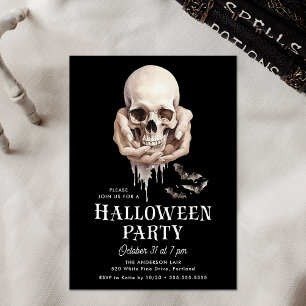 Spooky Skull in Hands-Halloween-Party Einladung