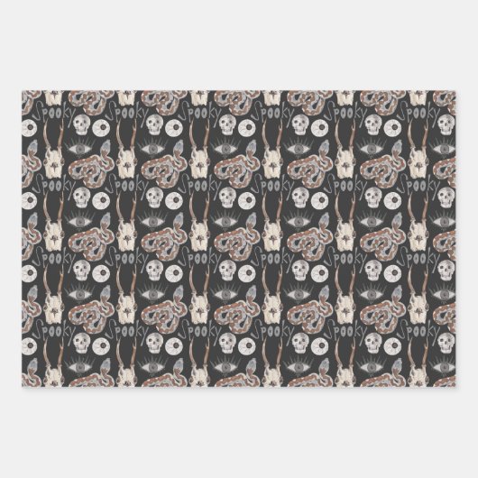 Spooky Skull Schlange Black Raven Crow Geschenkpapier Set (Vorderseite)