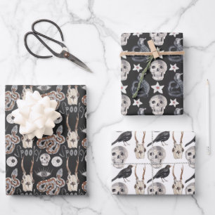 Spooky Skull Schlange Black Raven Crow Geschenkpapier Set