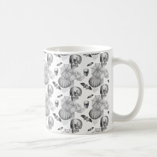 Spooky Skull Spider Web Pumpkin Bat Halloween Kaffeetasse (Rechts)