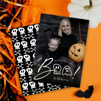 Spooky Skull und Geist Boo! Skript Halloween-Foto Folien Feiertagskarte