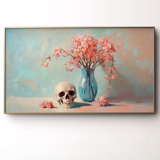 Spooky Skull und Pink-Blume Poster