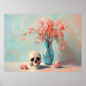 Spooky Skull und Pink-Blume Poster (Vorne)