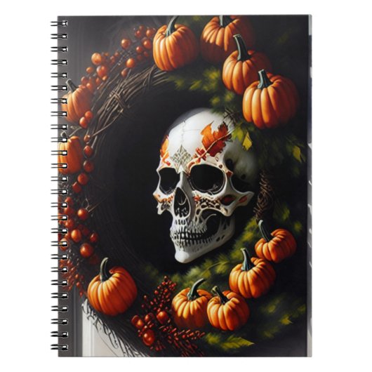 Spooky Skull und Pumpkin Wreath Notizblock (Vorderseite)