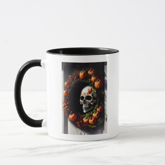 Spooky Skull und Pumpkin Wreath Tasse (Links)