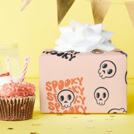 Spooky Skulls Nahtloses Halloween Wrapping Paper Geschenkpapier (Geburtstagsparty)