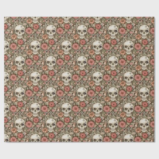 Spooky Skulls & Red Blume Geschenkpapier (Flach)