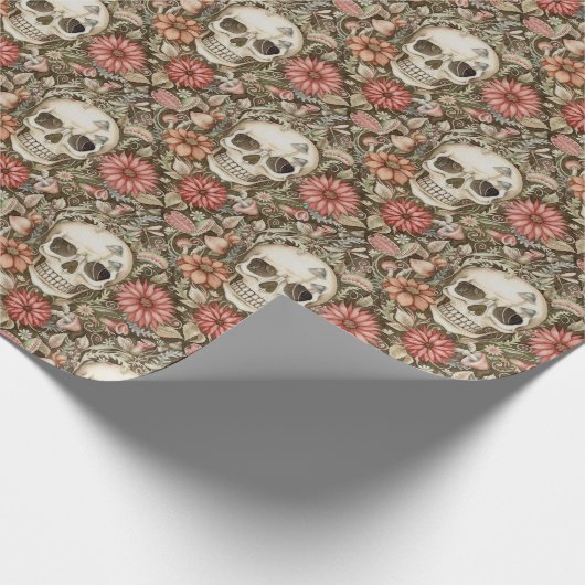 Spooky Skulls & Red Blume Geschenkpapier (Ecke)