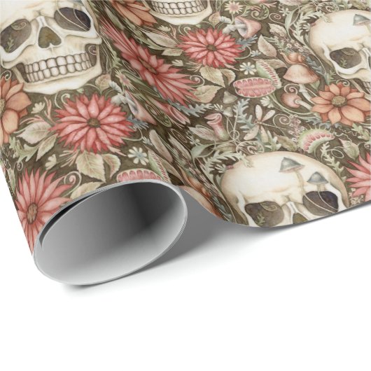 Spooky Skulls & Red Blume Geschenkpapier (Rolleneckpunkt)