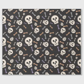 Spooky Skulls und Knochen Dunkles schwarzes Wrappi Geschenkpapier (Flach)