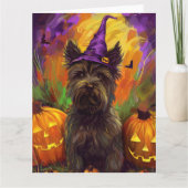 Spooky Skye Terrier Dog Halloween Hexenkürbis Karte (Vorderseite)