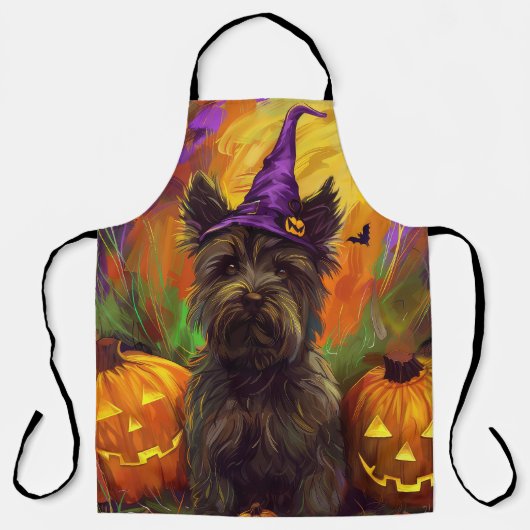 Spooky Skye Terrier Dog Halloween Hexenkürbis Schürze (Vorderseite)