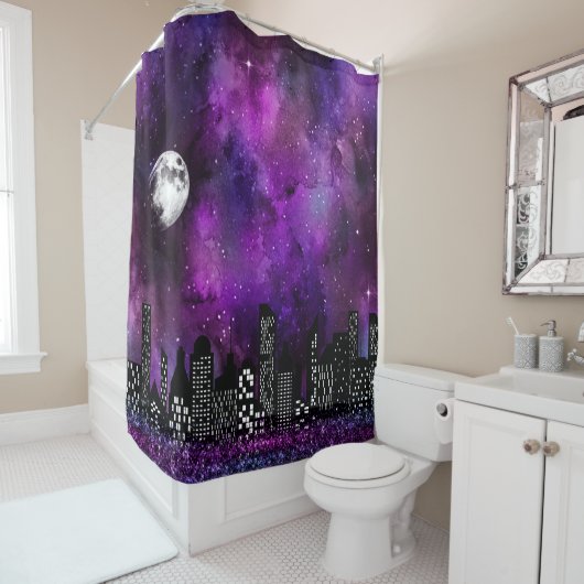 Spooky Skyline | City Lights on Galaxy Sky Duschvorhang (Beispiel)