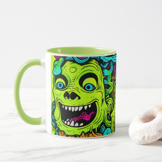 Spooky Slimy Green Monster Pattern Mug Tasse (Mit Donut)