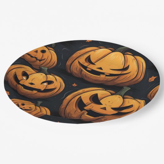 Spooky Snacks Pumpkin Patch Pappteller (Schrägansicht)