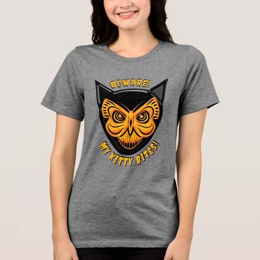 Spooky Snarky Black Cat Butterfly Skull Tri-Blend Shirt (Vorderseite)