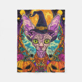 Spooky Sphynx Cat Halloween und Pumpkin Fleecedecke (Vorderseite)