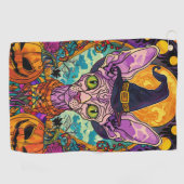Spooky Sphynx Cat Halloween und Pumpkin Golfhandtuch (Horizontal)