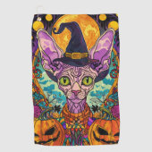 Spooky Sphynx Cat Halloween und Pumpkin Golfhandtuch (Vorderseite)