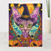 Spooky Sphynx Cat Halloween und Pumpkin Karte (Vorderseite)