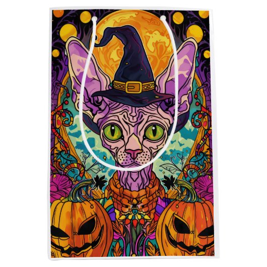 Spooky Sphynx Cat Halloween und Pumpkin Mittlere Geschenktüte (Vorderseite)