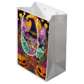 Spooky Sphynx Cat Halloween und Pumpkin Mittlere Geschenktüte (Rückseite Schrägansicht)