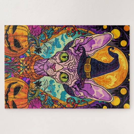 Spooky Sphynx Cat Halloween und Pumpkin Puzzle (Horizontal)