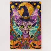 Spooky Sphynx Cat Halloween und Pumpkin Puzzle (Vertikal)