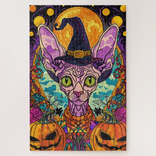 Spooky Sphynx Cat Halloween und Pumpkin Puzzle (Vertikal)
