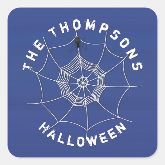 Spooky Spider in Spider Web Square Sticker (Vorderseite)