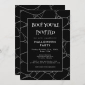Spooky Spider Web Black & White Halloween-Party Einladung (Vorne/Hinten)