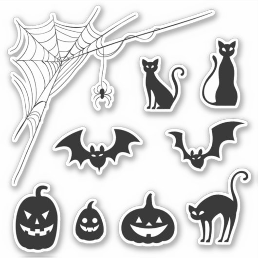 Spooky Spider Web Cat Pumpkin Bat Aufkleber (Vorderseite)