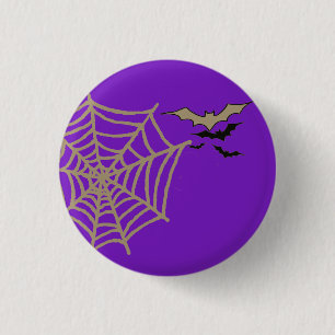 Spooky Spider Web, Fledermäuse Halloween Slogan Button