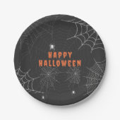 Spooky Spider Web Happy Halloween Party Pappteller (Vorderseite)