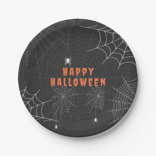 Spooky Spider Web Happy Halloween Party Pappteller (Vorderseite)